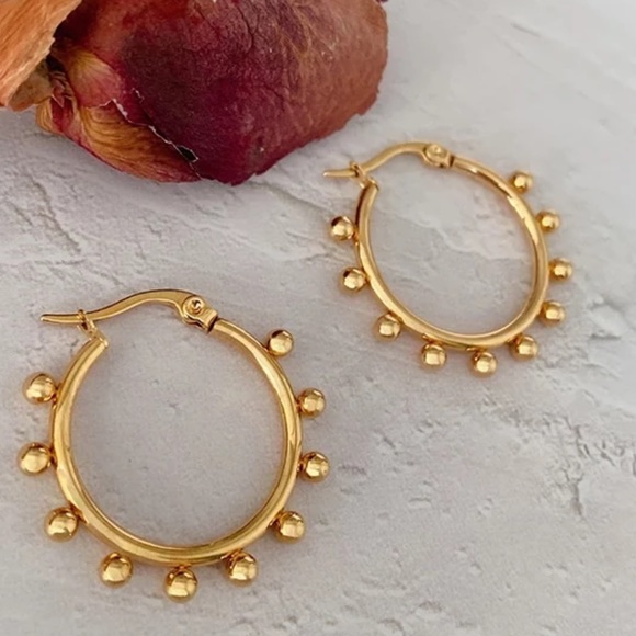 💛Gold plated beaded hoop earrings - Picture 6 of 6